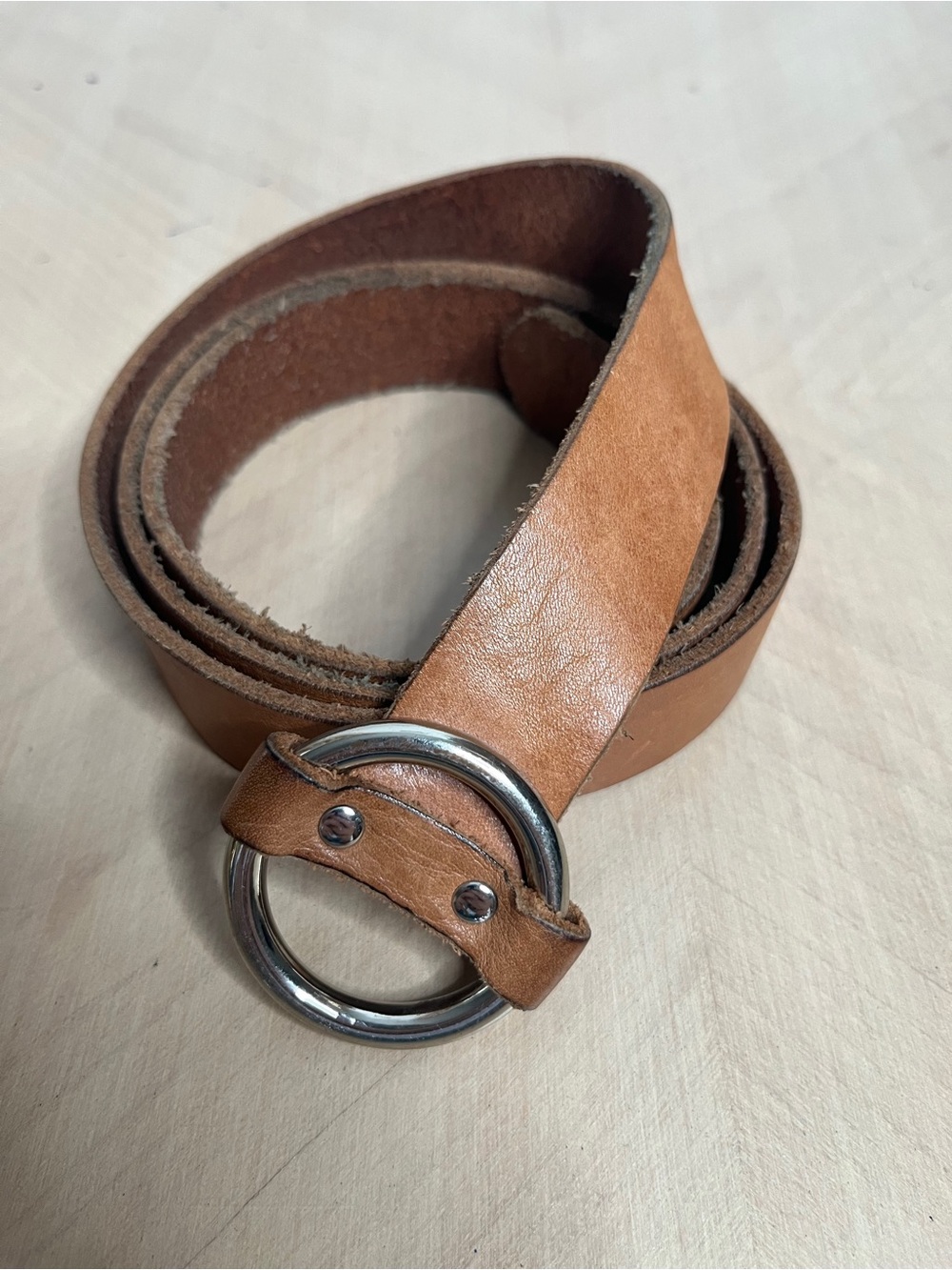 Lands' End Classic Tan Leather Ring Belt Size Large